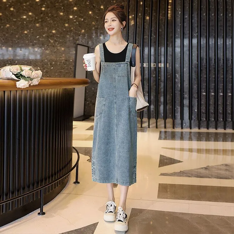 牛仔背带裙复古开叉设计感小众牛仔裙女2025夏季小个子收腰连衣裙