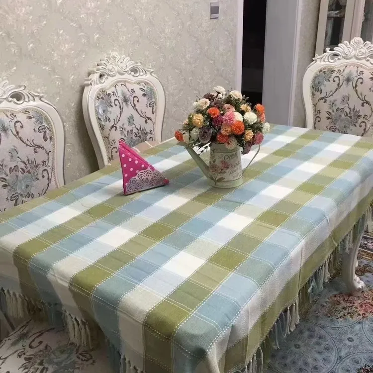桌布茶几布长方形桌布台布防水简约加厚格子餐桌布印花棉麻免洗