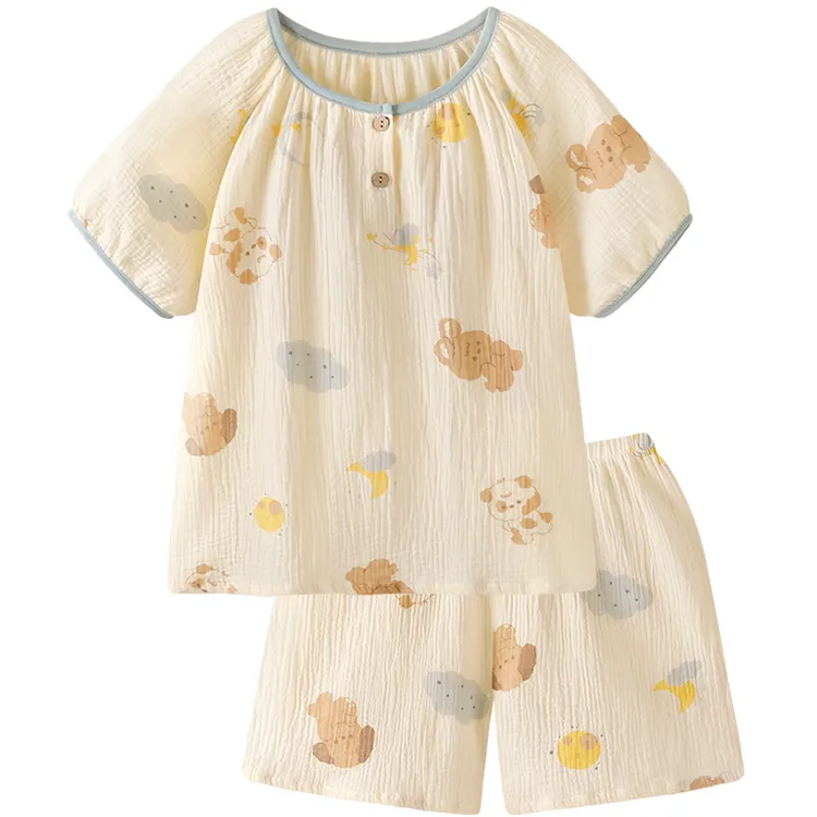 100%春夏双层棉婴儿棉纱布薄款短袖短裤女秋夏透气全棉薄款女甜美