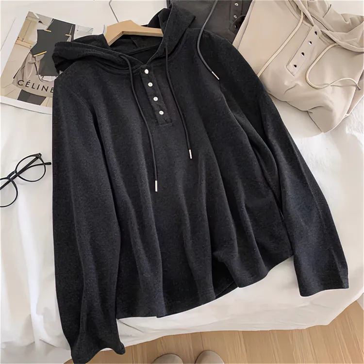 胖妹妹大码连帽长袖T恤女春秋季韩版宽松显瘦德绒保暖上衣打底衫