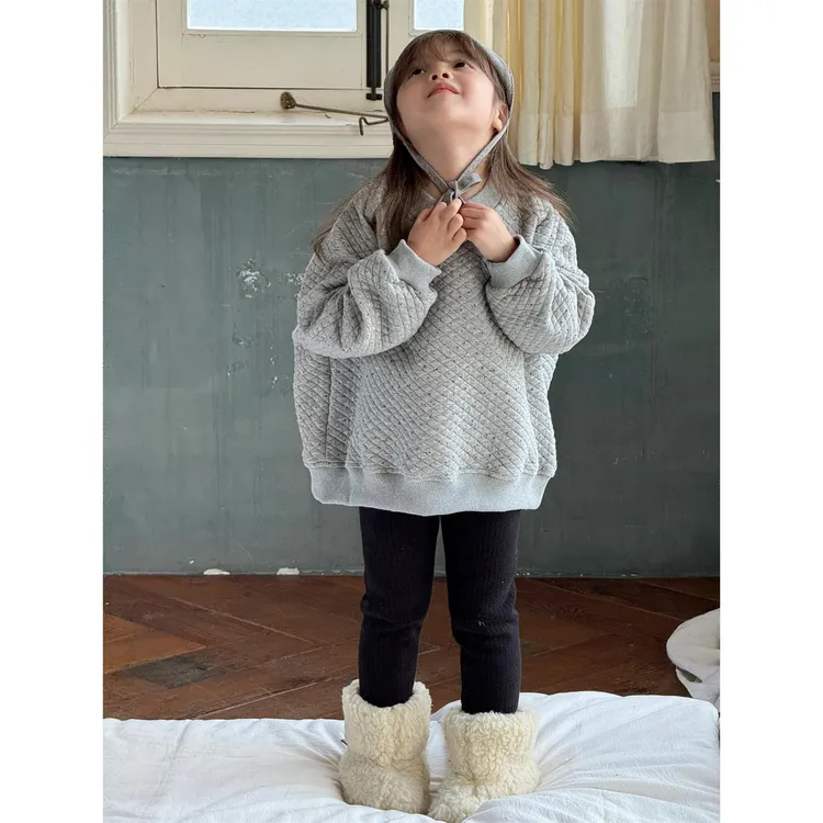 尖子蛋韩系童装2024冬季新款女童卫衣印花圆领加厚慵懒宽松套头衫