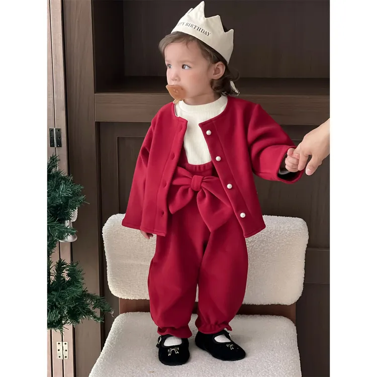 女童圣诞款套装秋冬季衣服韩版童装宝宝娃娃衫套装儿童圣诞服冬装
