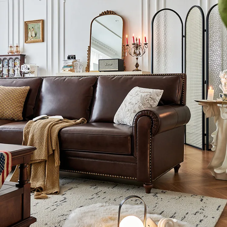 美式乡村真皮沙发欧式复古头层牛皮高端客厅鞋柜家用门口新款