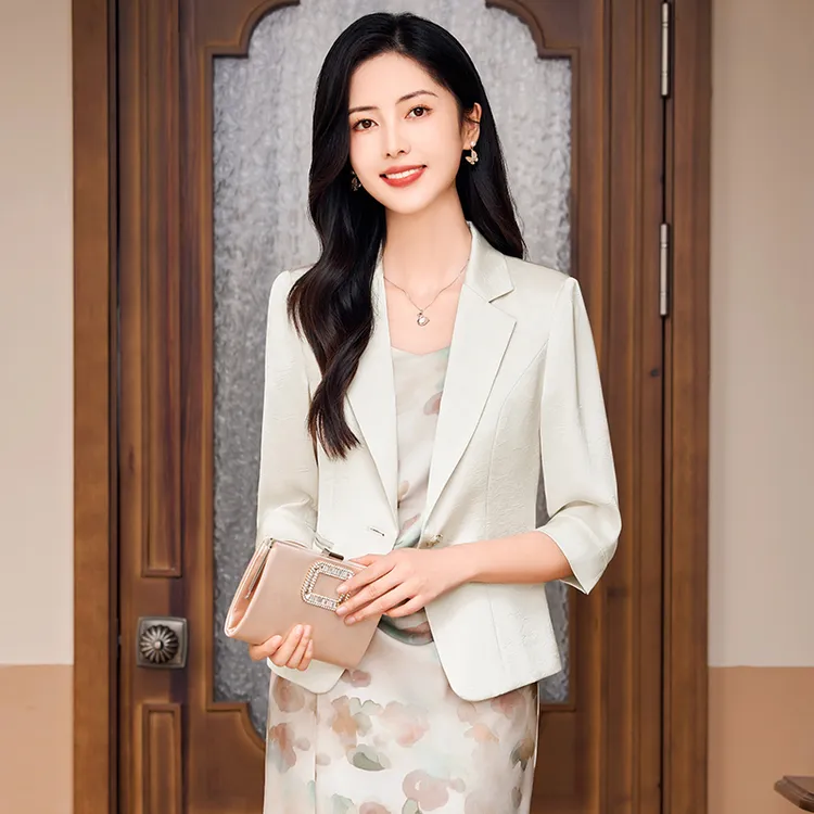 【凉感面料】夏季高档薄款西装外套女上衣小个子时尚中袖小西服