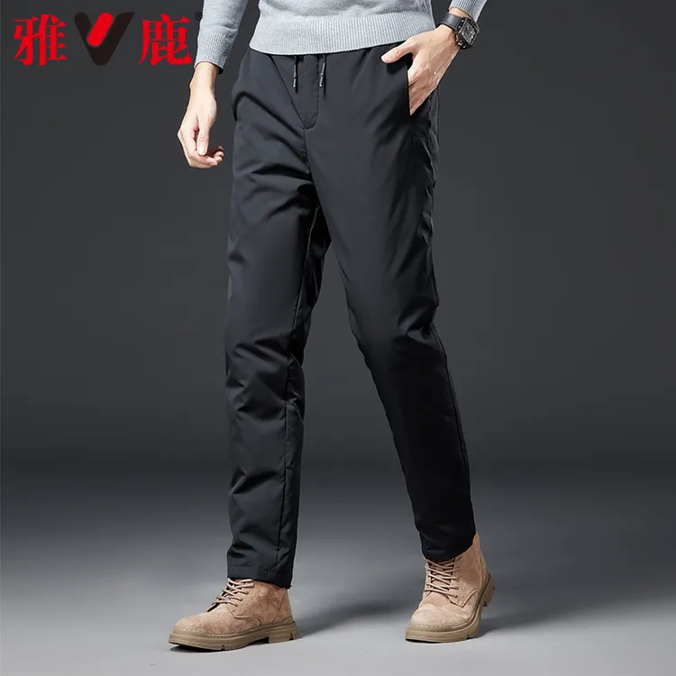 雅鹿羽绒裤男外穿加厚高腰2023冬新款中老年男士大码直筒加长棉裤