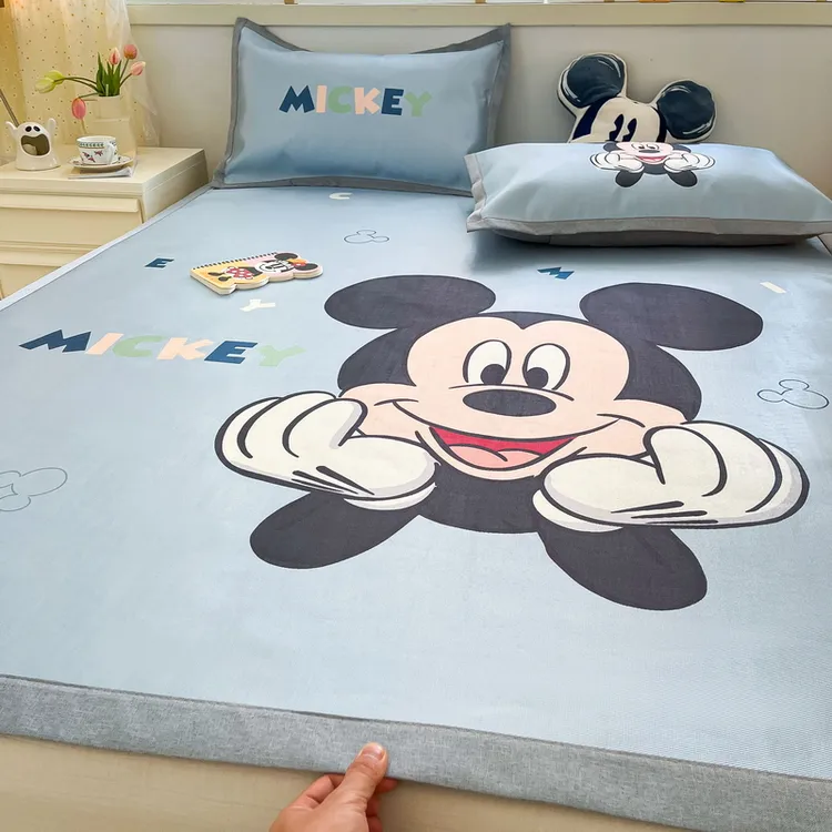 迪士尼卡通凉席三件套学生冰丝席可机洗空调席宿舍可水洗儿童席子