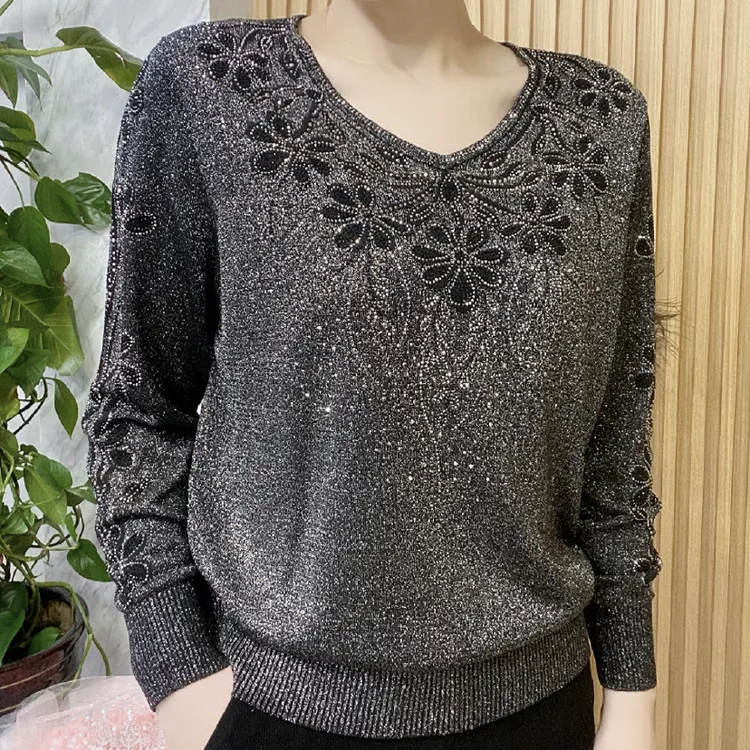 新款秋冬季长袖针织毛衣打底时尚针织衫中老年妈妈宽松洋气上衣