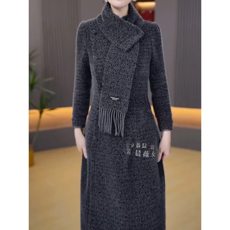 2024冬季加厚新中式旗袍女时尚大气收腰修身显气质国风立领连衣裙