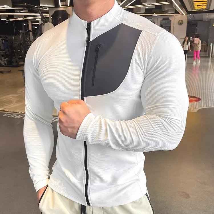秋季无帽运动外套男弹力修身夹克拉链跑步健身训练长袖骑行晨跑服