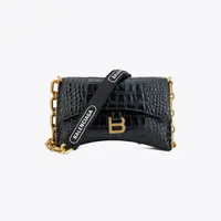 BALENCIAGA巴黎世家女士DOWNTOWN系列鳄鱼纹牛皮单肩包链条包