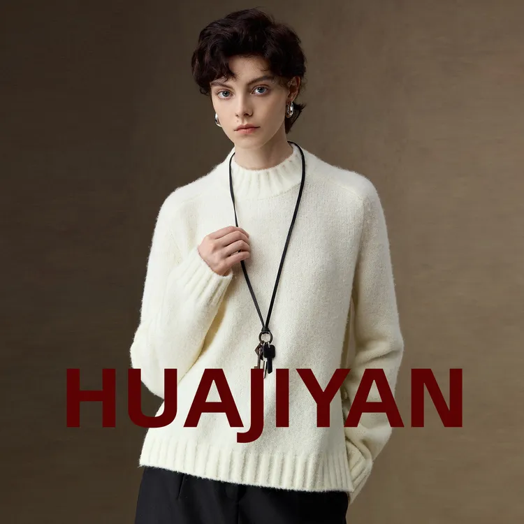 华吉言/HUAJIYAN【雪绒花】羊.毛山羊.绒混织长袖圆领毛衣