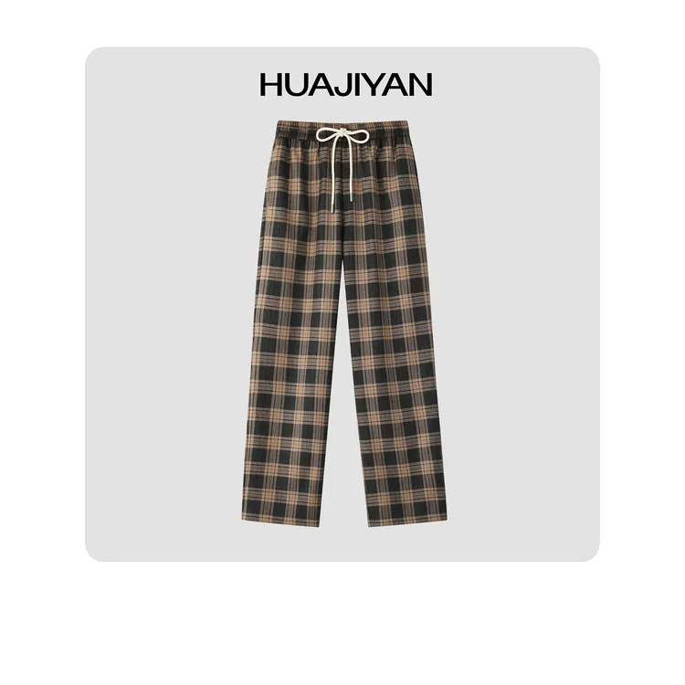 华吉言/HUAJIYAN【威化饼】羊毛抽绳格纹长裤