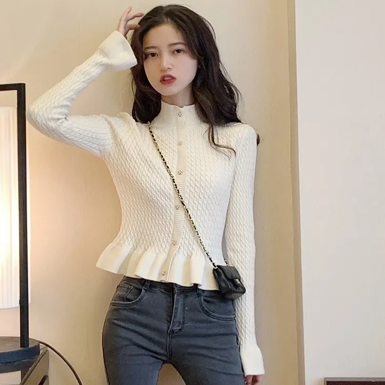 秋冬新款半高领显瘦长袖针织衫打底精致上衣女上衣女秋冬外穿洋气