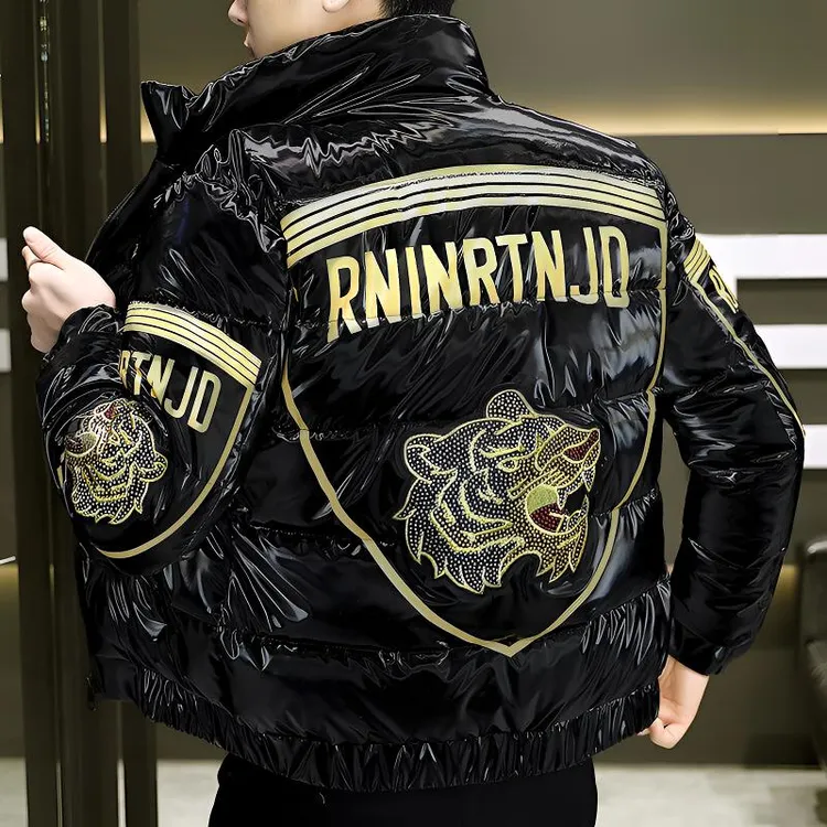 欧洲站冬季棉衣新款时尚潮流帅气百搭男士立领亮面保暖棉服外套