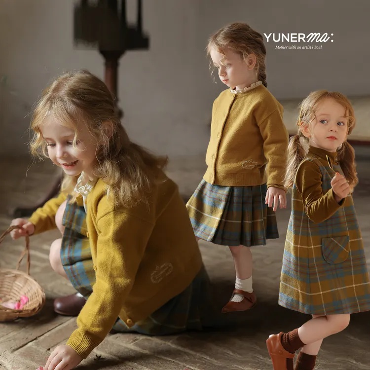允儿妈女童绵羊毛混纺毛衣开衫宝宝洋气背心裙儿童时髦半裙套装潮