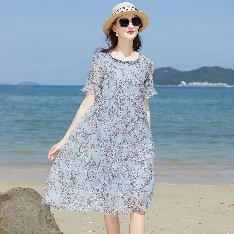 【烟雨江南】2025新款宽松连衣裙100桑蚕丝显气质女装连衣裙-5816