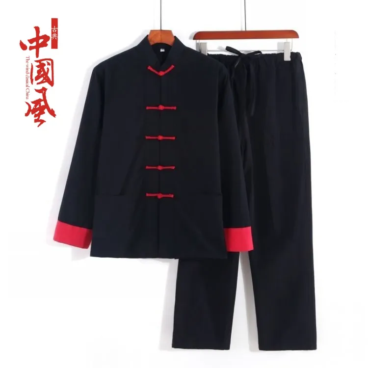 中国风唐装男款年轻人袖口拼接新中式复古佛系男装汉服太极服禅服