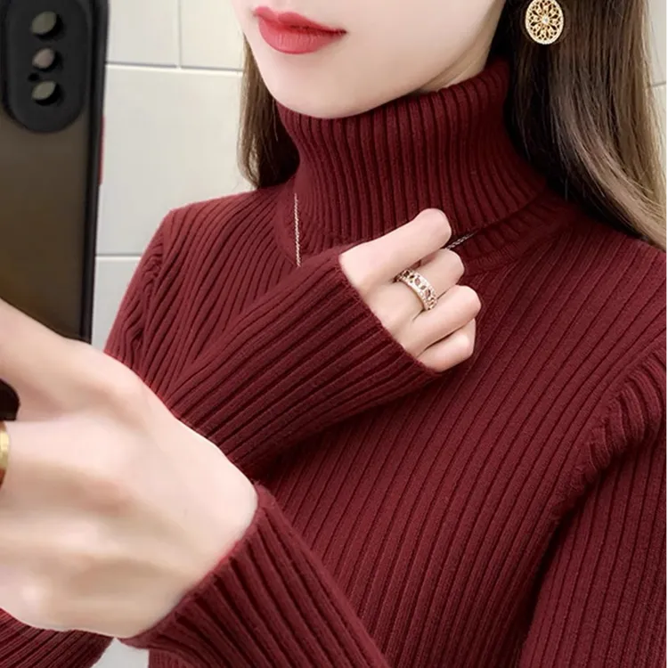 洋气冬季高领厚款针织打底衫女2025新款长袖毛衣修身内搭保暖上衣
