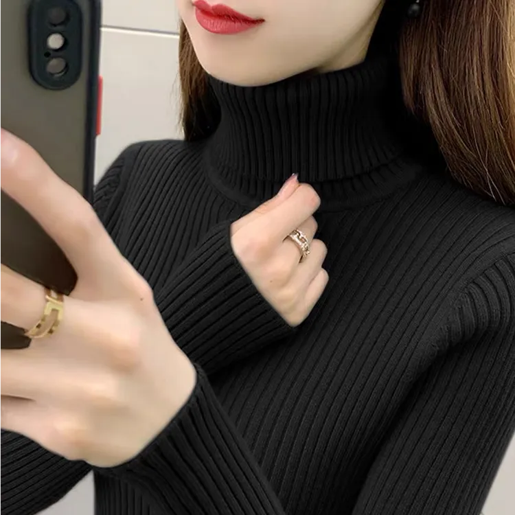 洋气冬季厚款堆堆高领针织打底衫女新款长袖毛衣修身内搭保暖上衣