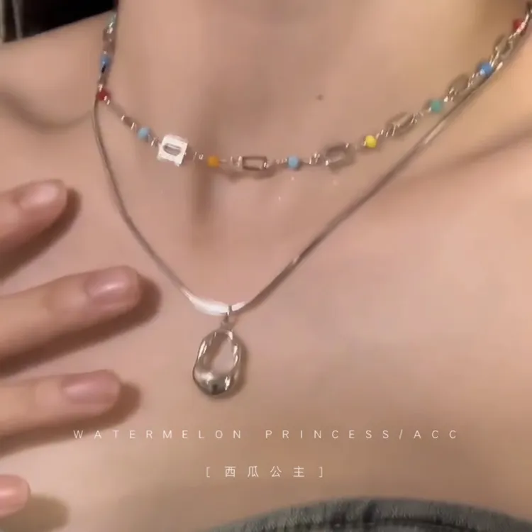 合金仿水晶项链 多巴胺双层叠戴项链新款爆款锁骨链女ins公主项链