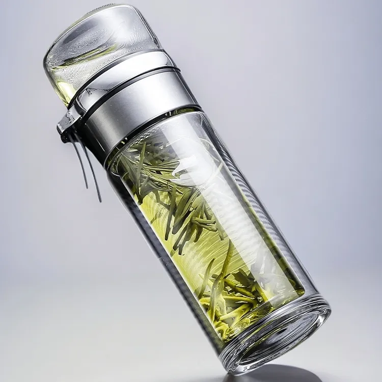 VOXY茶杯男茶水分离泡茶杯大容量双层高硼硅玻璃杯加厚耐热杯子