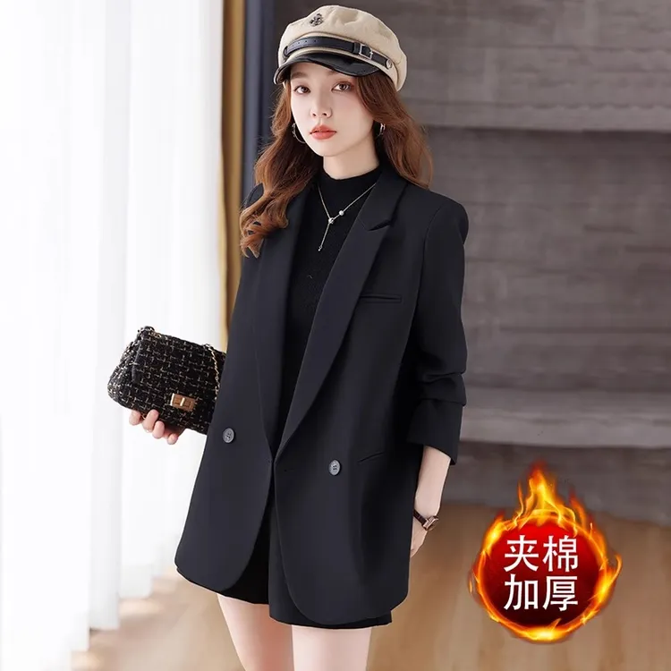 黑色西装外套女高级感2025新款秋冬爆款休闲小个子西服夹棉加厚