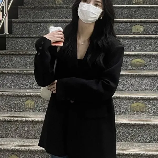 高级感黑色高个子西装外套女2025早秋冬装新款韩版宽松休闲西服