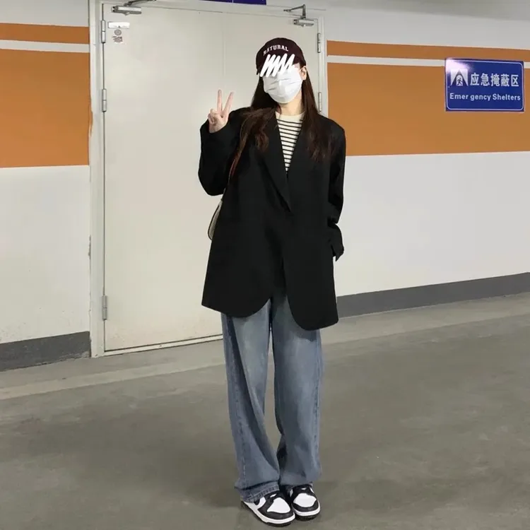 高级感黑色西装外套女2025年秋冬装韩版新款chic宽松气质休闲西服