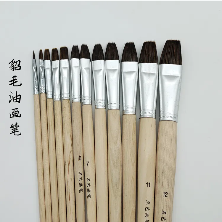 手工自制】貂毛平头油画笔超写实古典狼毫老师专业级专用绘画套装