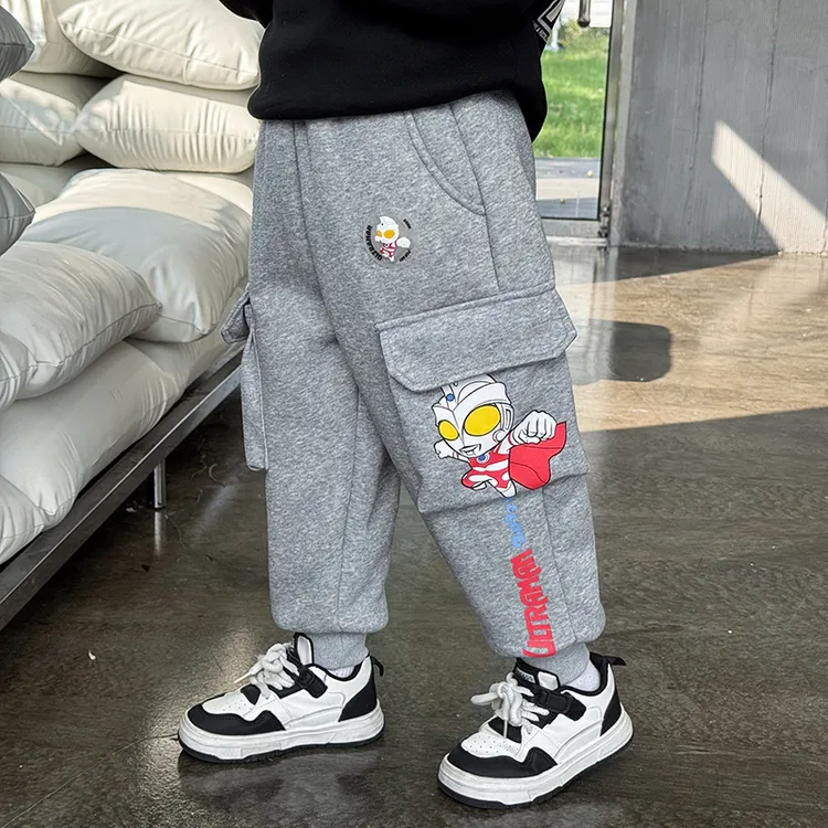 奥特曼童装男童加绒裤子秋冬装2024新款加厚儿童冬季一体绒卫裤潮