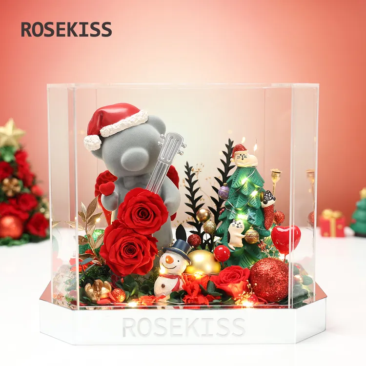 Rosekiss玫瑰告白小熊永生花礼盒圣诞节送女生朋友生日礼物摆件