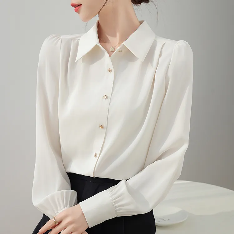 2025秋季新款宽松白衬衫长袖上衣缎面通勤设计感小众 衬衫女