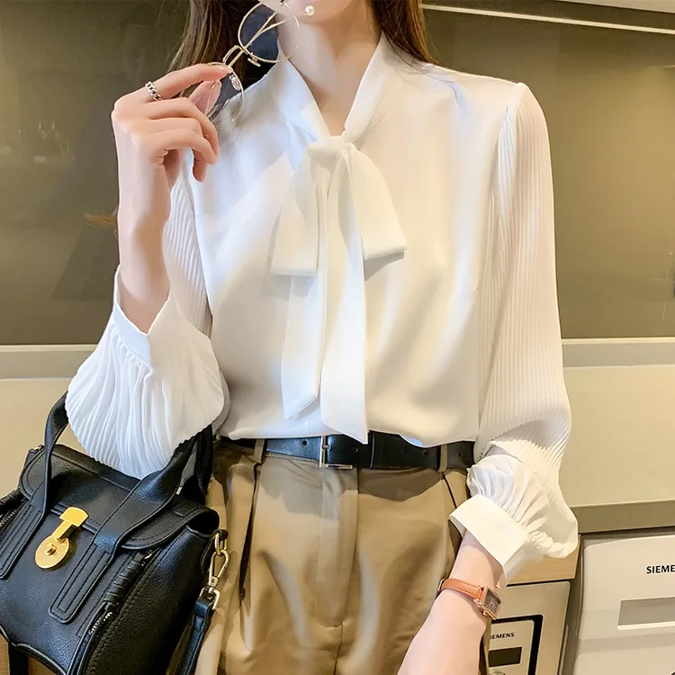 蝴蝶结雪纺白衬衣长袖职场洋气衬衫高级感女士春装新款外穿衬衫女