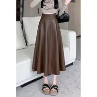 复古皮裙女秋冬季2025新款高腰遮跨大摆a字裙通勤显瘦pu皮半身裙