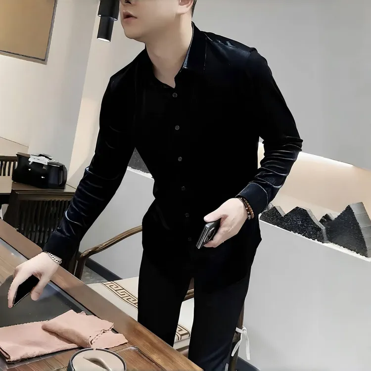 衬衫男2025秋季新款金丝绒轻奢经典百搭休闲衬衫帅气欧货高货帅