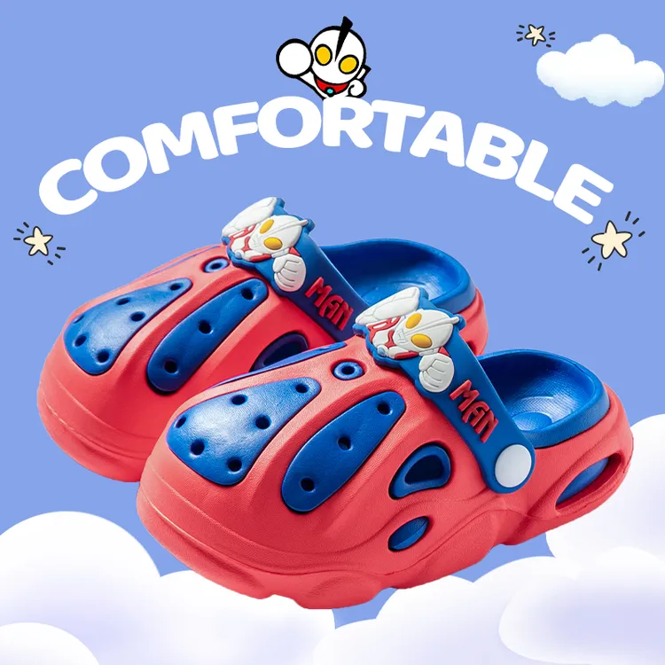 2024奥特曼设计感双拼色EVA洞洞鞋INS风格个性卡通凉拖鞋亲子外穿
