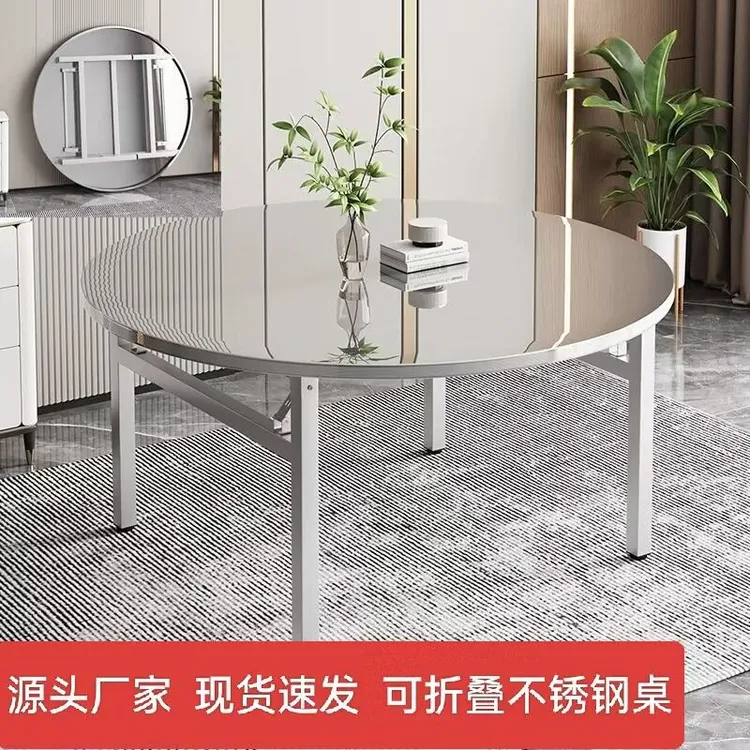 不锈钢圆形餐桌可折叠方桌饭店夜市烧烤大排档流水席食堂桌子家用