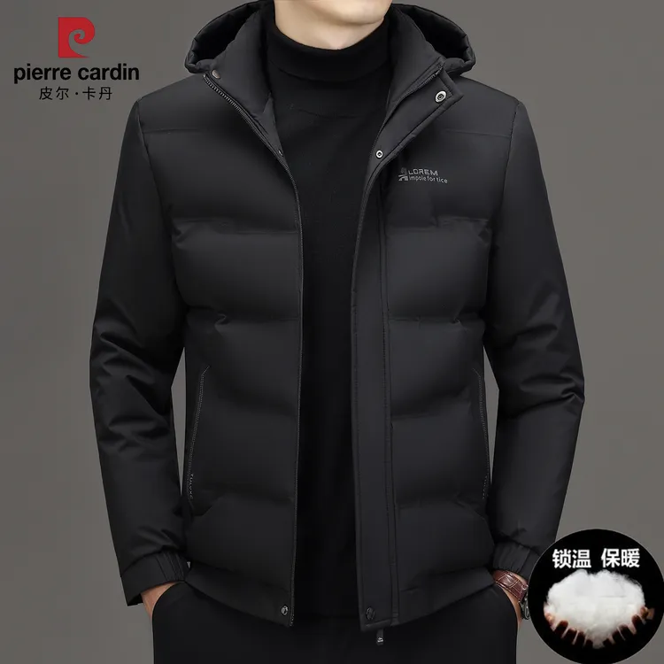 皮尔卡丹冬季新款高档男士带帽棉衣冬季保暖纯色爆款棉服棉袄男装