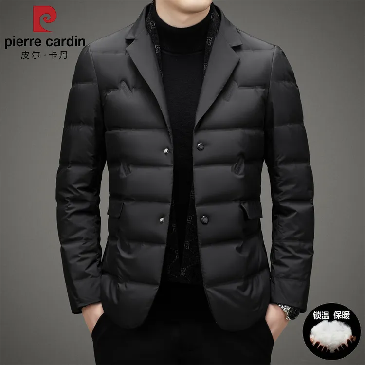 皮尔卡丹冬季爆款高档围巾领西装棉服外套加厚保暖休闲商务西服男