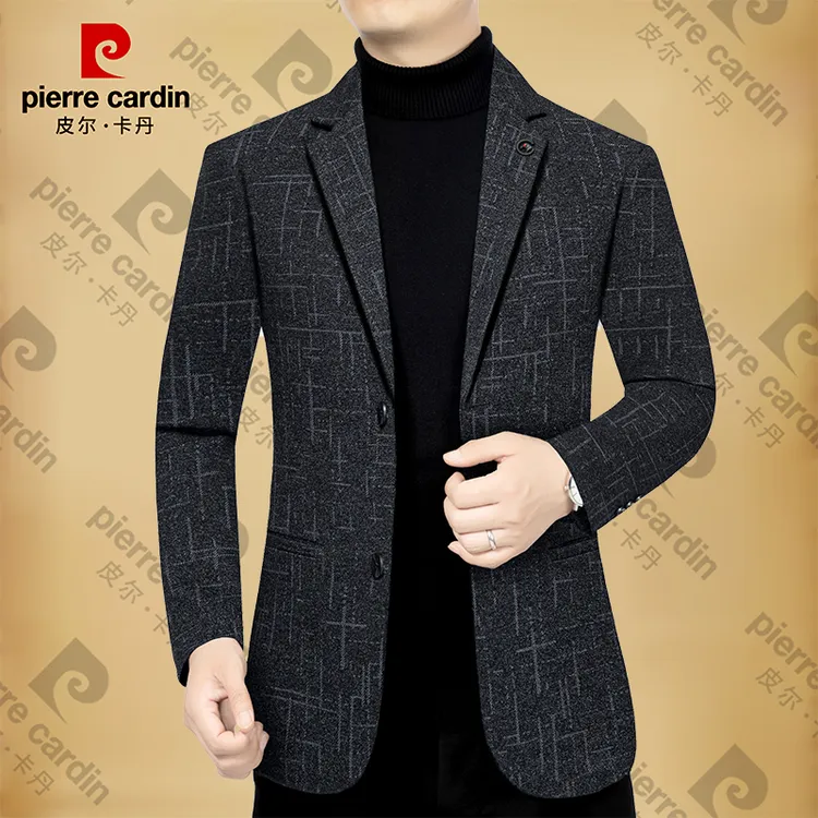 皮尔卡丹春秋季新款高档男士休闲条纹西服外套中年商务韩版春男装
