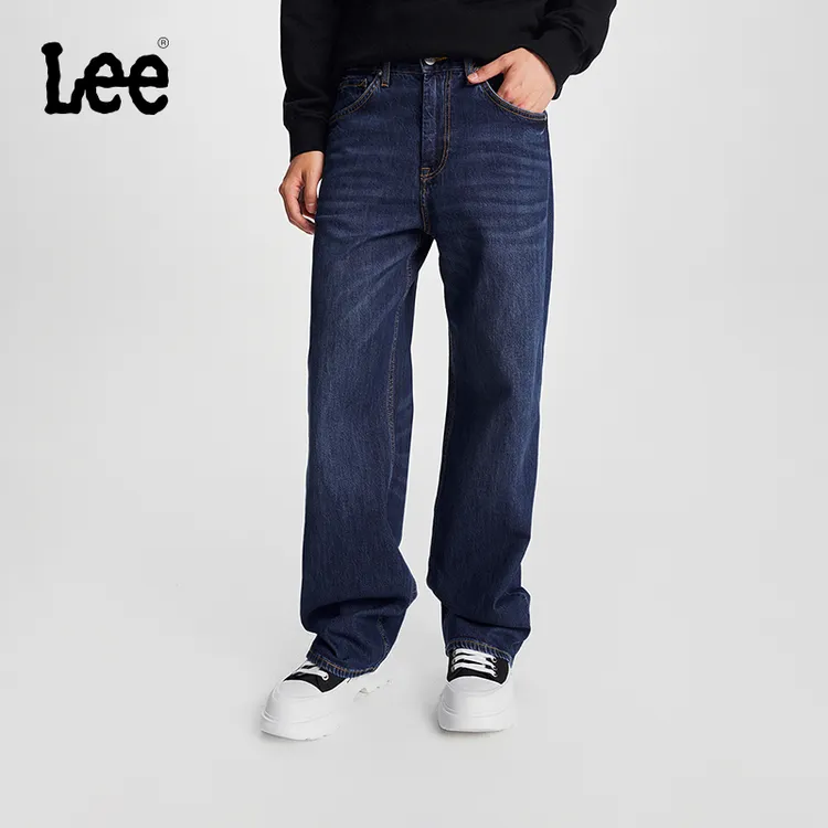 【601宽松直筒裤-经典深蓝】Lee新品五袋款深蓝色男阔腿