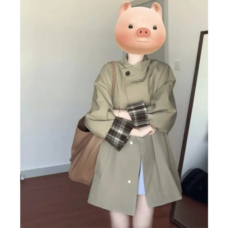 卡其色风衣外套女小个子2025春秋季新款中长款英伦风早春撞色大衣