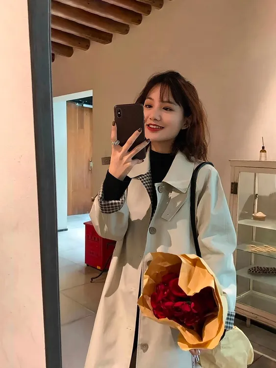 风衣外套女2025年新款春秋中长款小个子韩系格纹爆款chic早秋大衣