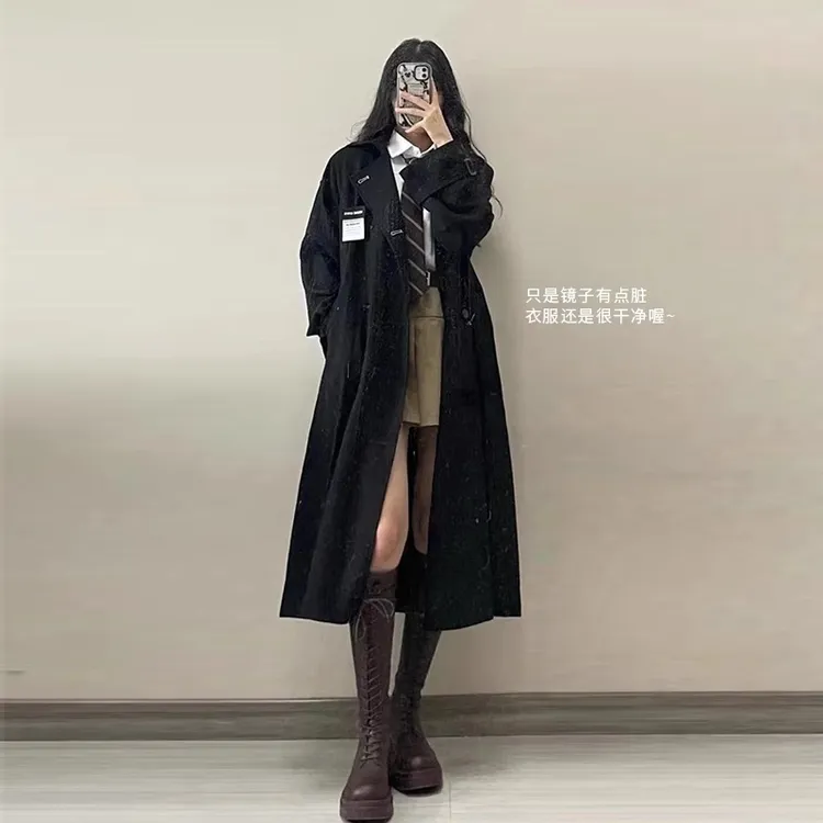 黑色风衣外套女春秋2025秋季新款小个子中长款韩系英伦风赫本大衣