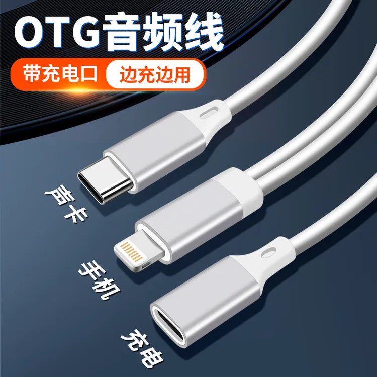 适用苹果手机转换typec接口连接otg声卡直播内录充电二合一转换器