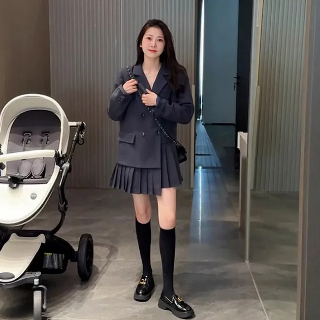 0196早春季新款小香学院风西装连衣裙子女装小个子穿搭一整套装裙