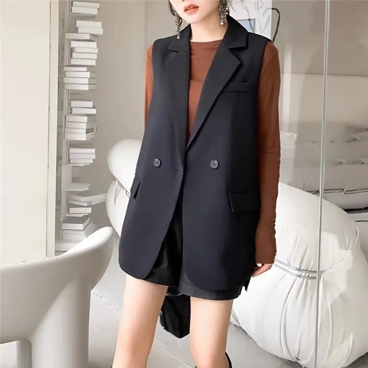 欧货宽松2023春秋新款两粒扣马夹女外搭设计感小众西装马甲外套潮