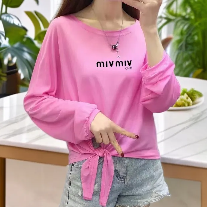 夏季t恤宽松显瘦圆领长袖薄款洋气衣服薄款长袖罩衫女装上衣防晒