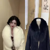 LHMknk1画报夫人原创自制国风秋冬贵妇毛领慵懒版青果领大衣外套