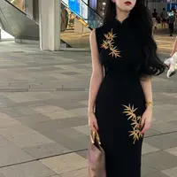 LHMknk1活动画报夫人原创自制新中式刺绣弹力西装旗袍 尊为金竹